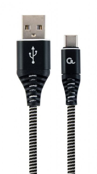 Imagine Cablu USB 2.0 la USB-C Premium Alb/Negru brodat 1m, Gembird CC-USB2B-AMCM-1M-BW